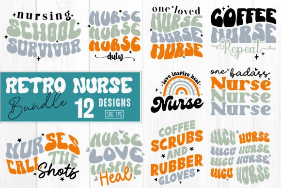 Retro Nurse Bundle 12 Designs for Graphics and Crafts